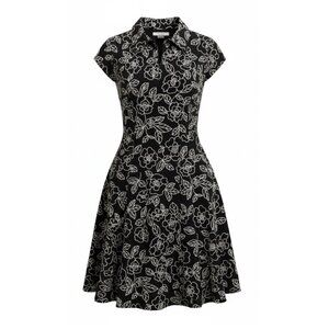 TANJAY DRESS BLACK WITH FLORA EMBOSSED SWING, 12, BUSINESS CASUAL, LIGHTWEIGHT